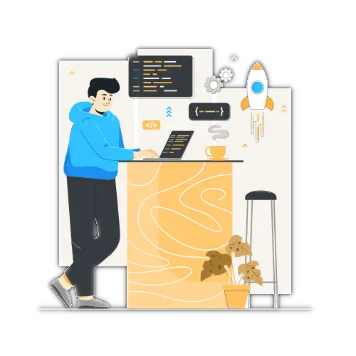 Drawing of a web developer working